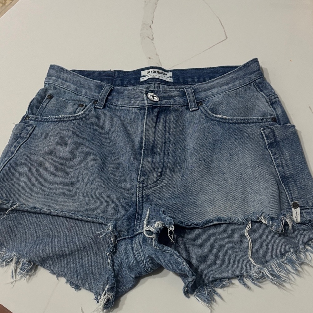 One Teaspoon Blue Distressed Jean Shorts